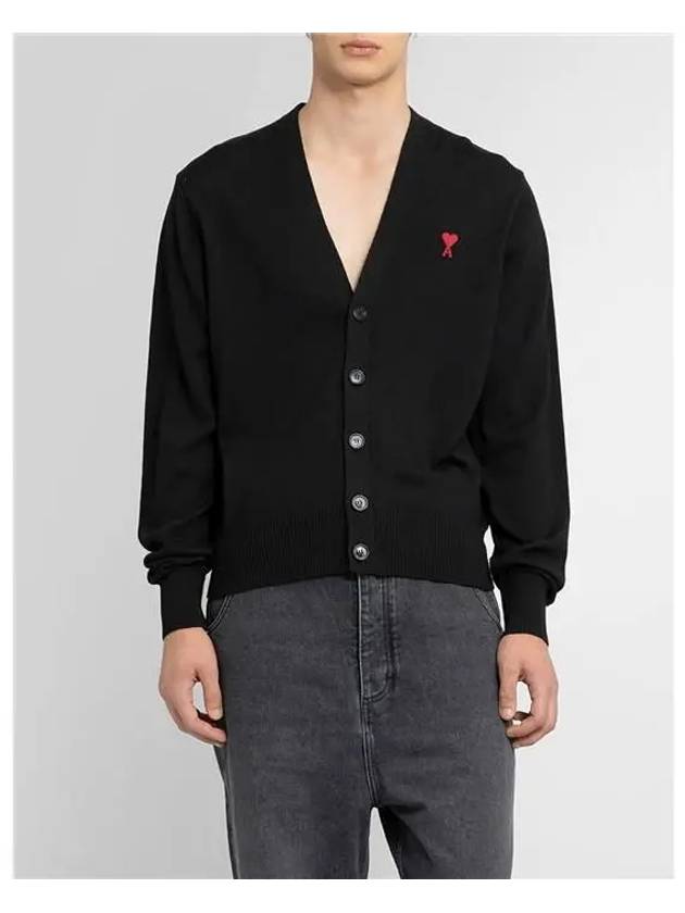 Red Heart Logo Merino Wool Cardigan Black - AMI - BALAAN 3