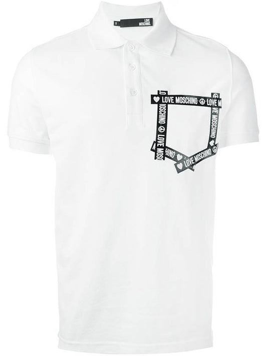 Men's Logo Tape Short Sleeve PK Shirt White - MOSCHINO - BALAAN.