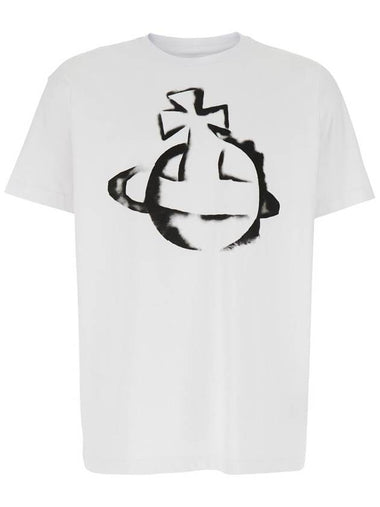 White Crewneck T-Shirt With Maxi Orb Logo Print On The Front In Cotton Man - VIVIENNE WESTWOOD - BALAAN 1