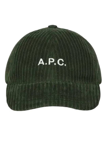 Charlie Embroidered Logo Corduroy Ball Cap Forest Green - A.P.C. - BALAAN 1