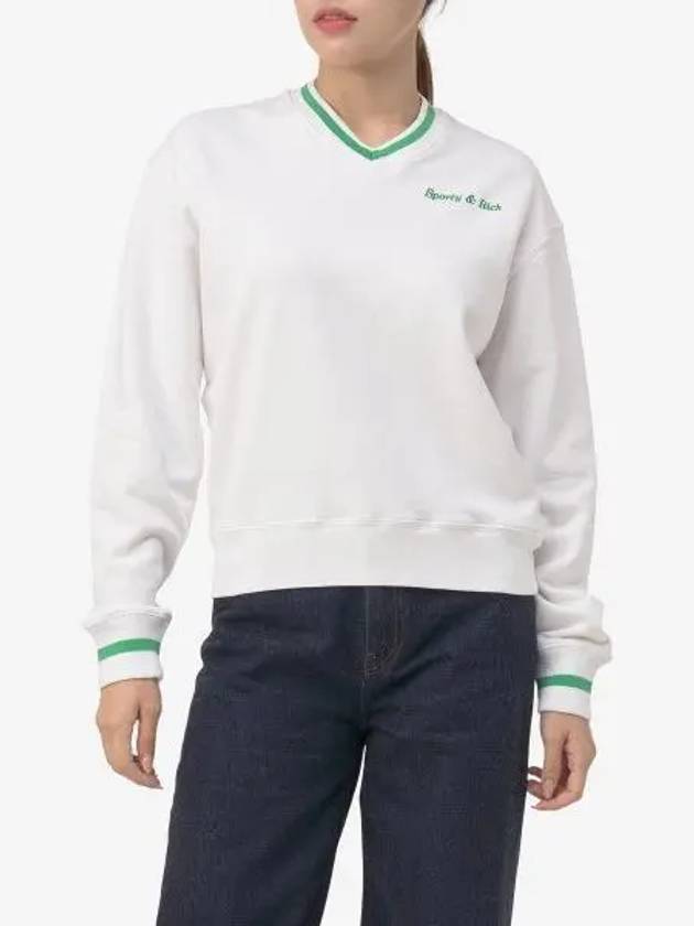 Embroidery Logo V-neck Cotton Sweatshirt White - SPORTY & RICH - BALAAN 2