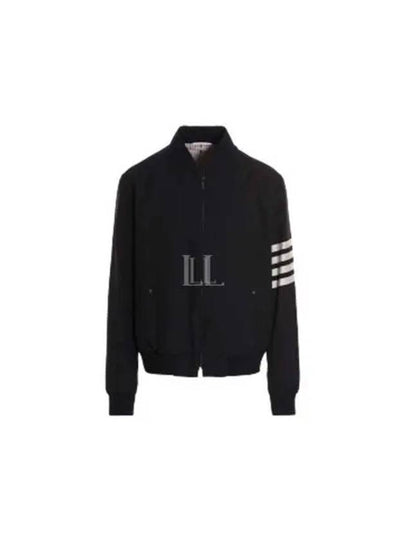 Diagonal Striped Knit Rib Blouson Bomber Jacket Navy - THOM BROWNE - BALAAN 2