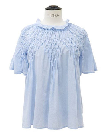 Sky blue ruffle neck blouse - MERLETTE - BALAAN 1