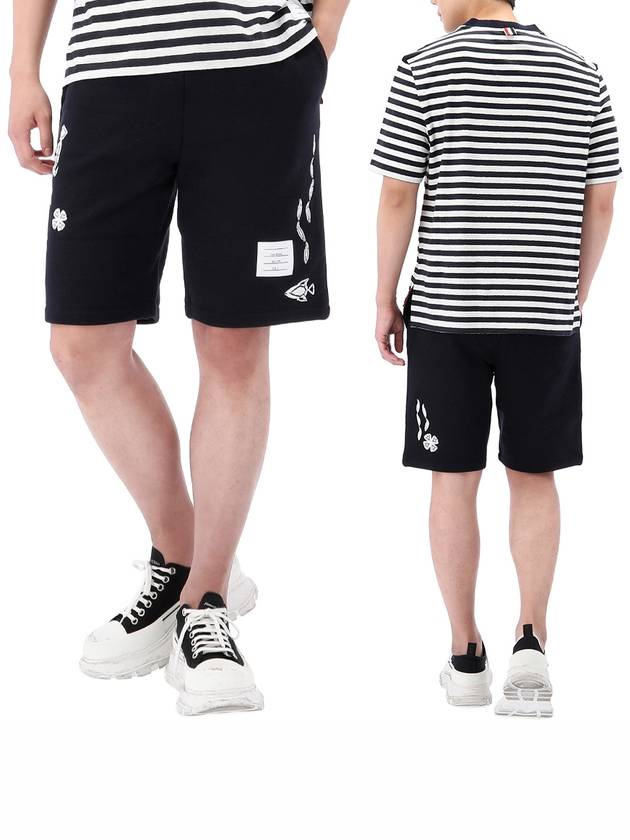 Embroidered Drawstring Cotton Shorts Navy - THOM BROWNE - BALAAN 2