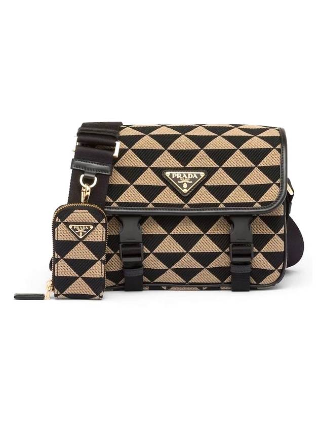 Symbol Embroidered Fabric Cross Bag Black Beige - PRADA - BALAAN 1