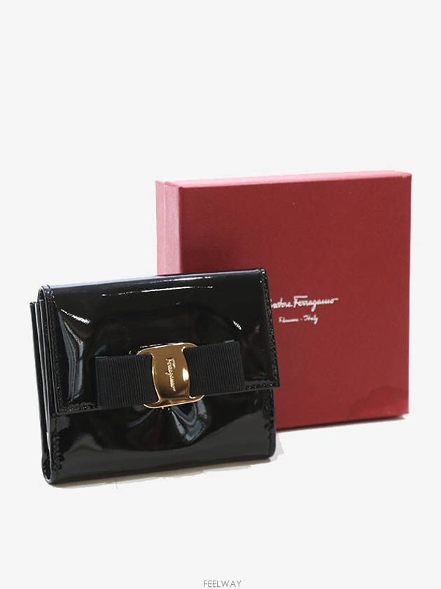 Daejeon Used Luxury Goods Ferragamo Vara Half Wallet Glossy Black - SALVATORE FERRAGAMO - BALAAN 8