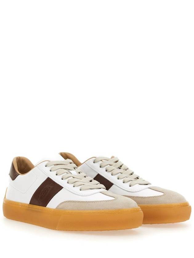 Calfskin Leather Low Top Sneakers White Brown - TOD'S - BALAAN 3