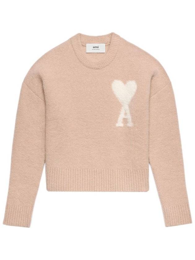 Intarsia Heart Logo Knit Top Powder Pink - AMI - BALAAN 2