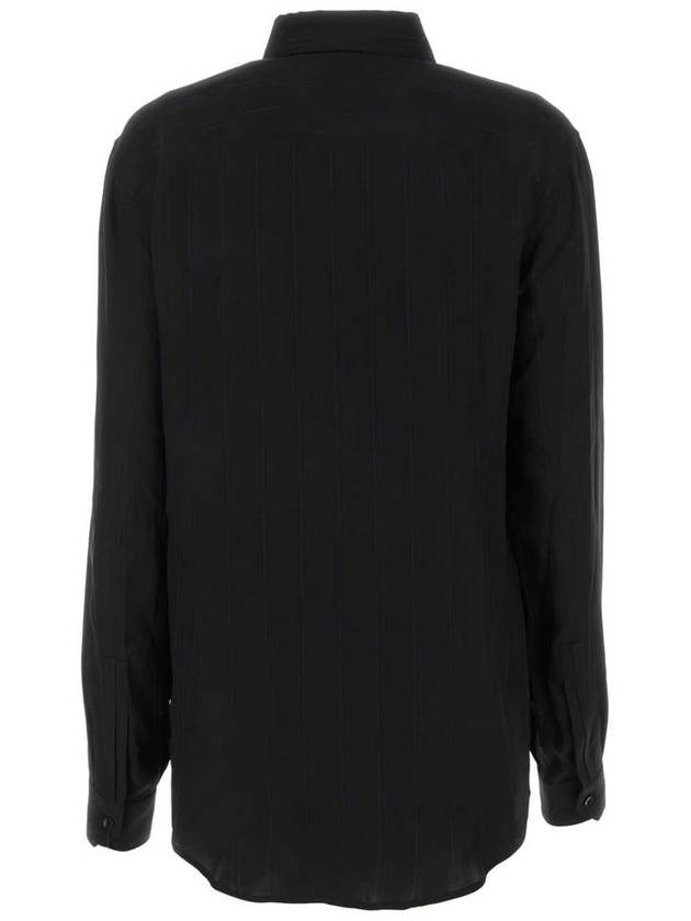 Striped Button Silk Shirt Black - SAINT LAURENT - BALAAN 3