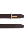 T Logo Reversible Leather Belt Chocolate - TOM FORD - BALAAN 3