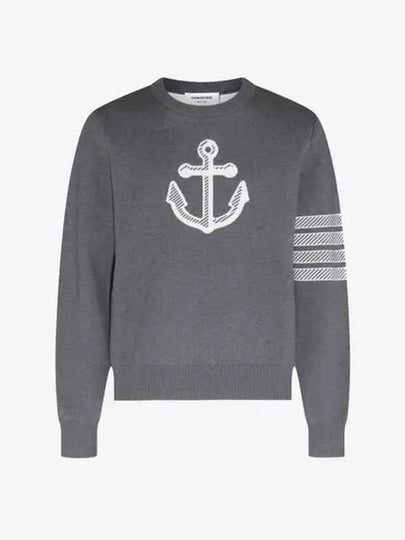 Men's Anchor Jacquard 4-Bar Crew Neck Knit Top Med Grey - THOM BROWNE - BALAAN 2