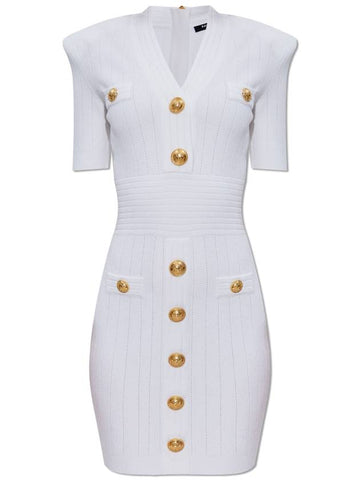 Balmain Dress With Decorative Buttons, Women's, White - BALMAIN - BALAAN 1