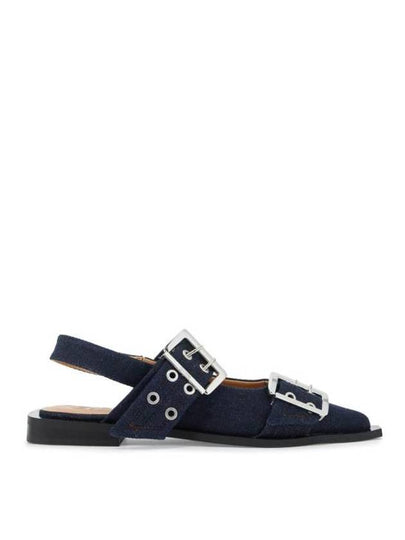 Feminine Buckle Ballerinas Denim Flats Dark Navy - GANNI - BALAAN 2