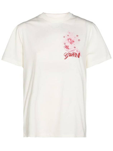 Logo Print Crew Neck Short Sleeve T Shirt White - GANNI - BALAAN 1