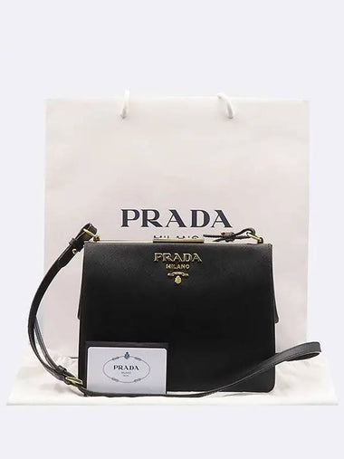 1BK046 Black Saffiano City Gold Logo Light Frame Cross Bag - PRADA - BALAAN 1