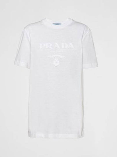 Embroidered Triangle Short Sleeve T-Shirt White - PRADA - BALAAN 2