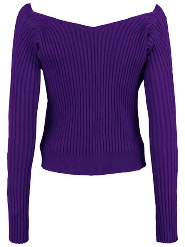 La Maille Pralu Longue Micro Charm Logo Cardigan Purple - JACQUEMUS - BALAAN 4