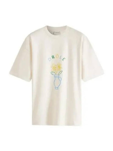 Women s Flower Embroidery Short Sleeve Cream Blue BTS144CO002 - DROLE DE MONSIEUR - BALAAN 1