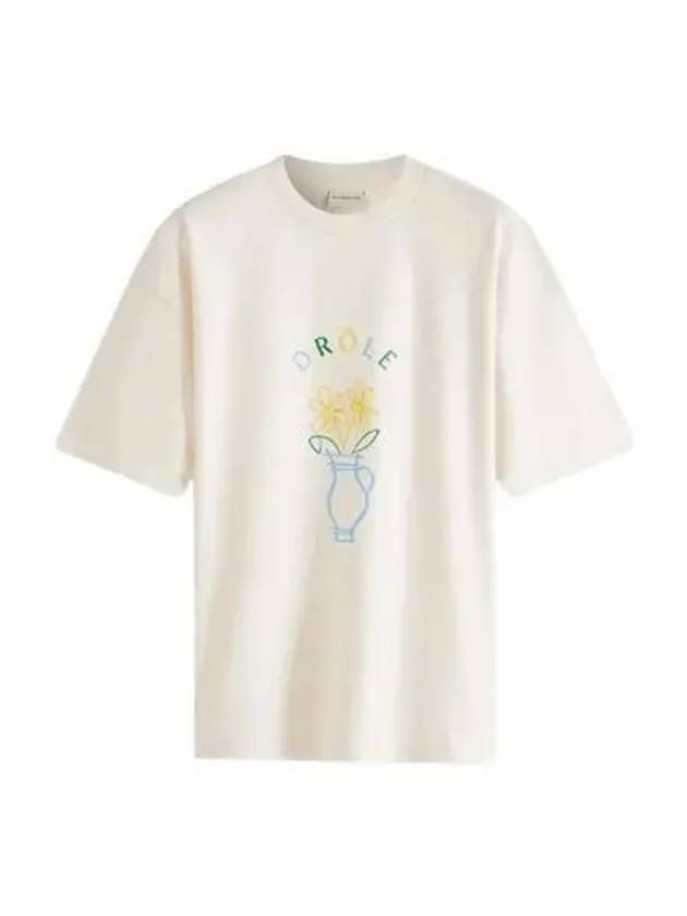 Drold Monsieur T shirt Women s Flower Embroidery Short Sleeve Cream Blue - DROLE DE MONSIEUR - BALAAN 1