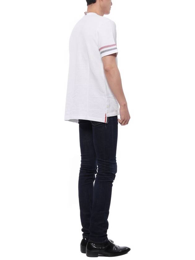 Textured Cotton Stripe Short Sleeve T-Shirt White - THOM BROWNE - BALAAN 7