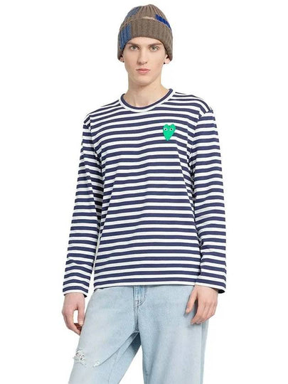 Men's Striped Logo Long Sleeve T-Shirt Blue - COMME DES GARCONS - BALAAN 2