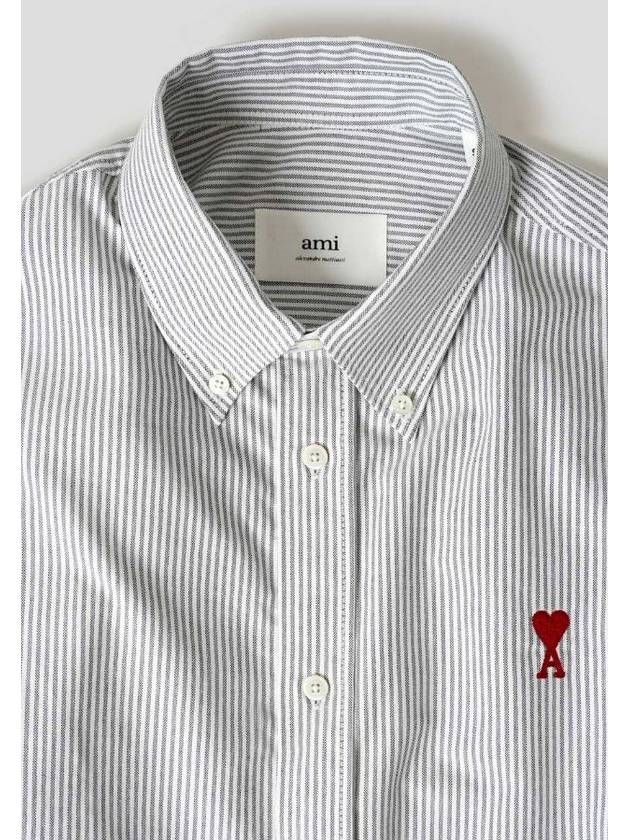 Small Heart Logo Oxford Button Down Long Sleeve Shirt Natural White - AMI - BALAAN 7