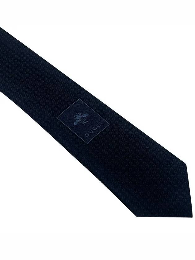 Web Bee Detail Silk Tie Navy - GUCCI - 10