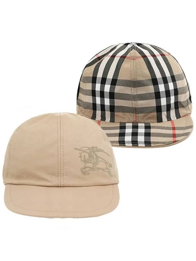 Kids Check Reversible Cotton Blend Bucket Hat Sand - BURBERRY - BALAAN 5