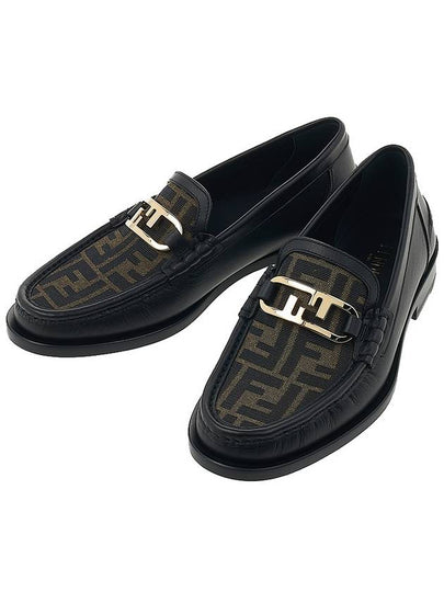 FF O Rock Fabric Leather Loafers Black Brown - FENDI - BALAAN 2