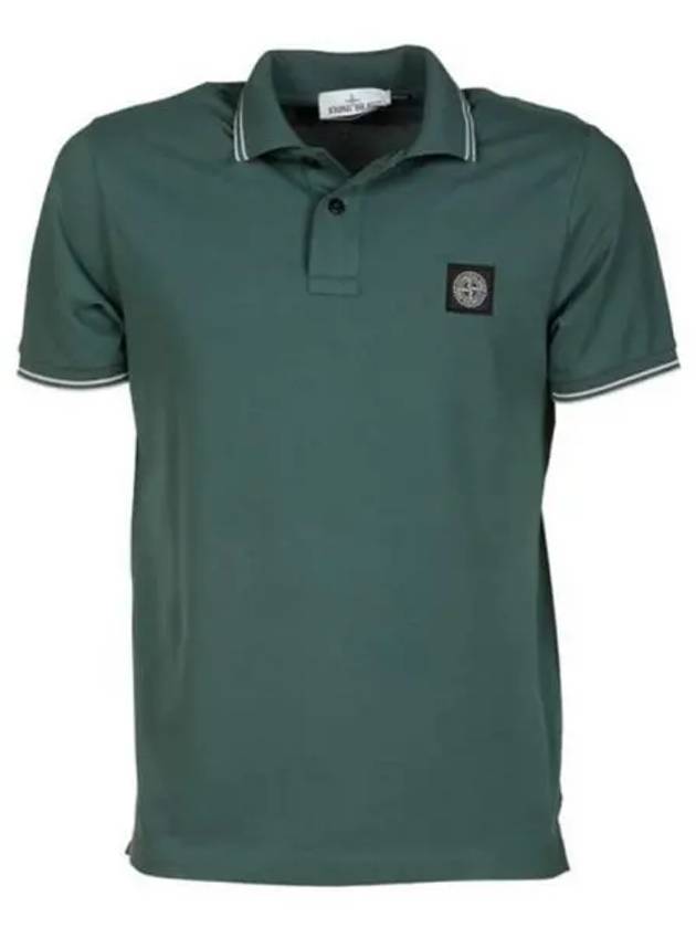 Men's Two Line Wappen Patch Cotton Short Sleeve Polo Shirt Green - STONE ISLAND - BALAAN 2