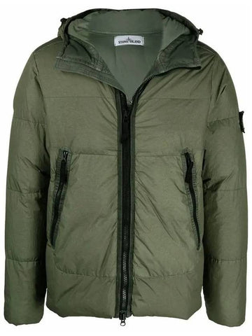 Garment Dyed Crinkle Reps Down Padded Olive - STONE ISLAND - BALAAN 1