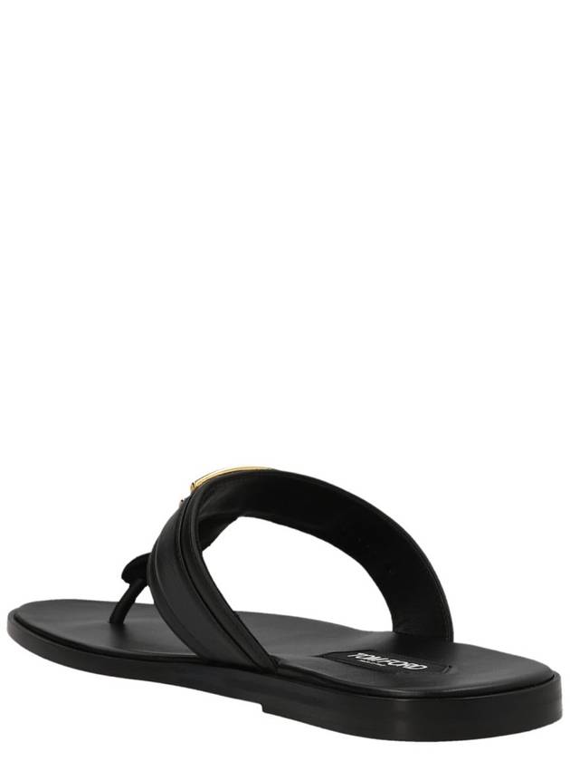 TF Logo Decorated Leather Flip Flops Black - TOM FORD - BALAAN 3