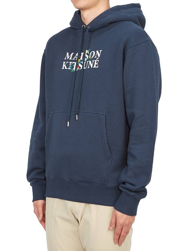 Flowers Comfort Logo Print Hoodie Ink Blue - MAISON KITSUNE - BALAAN 3