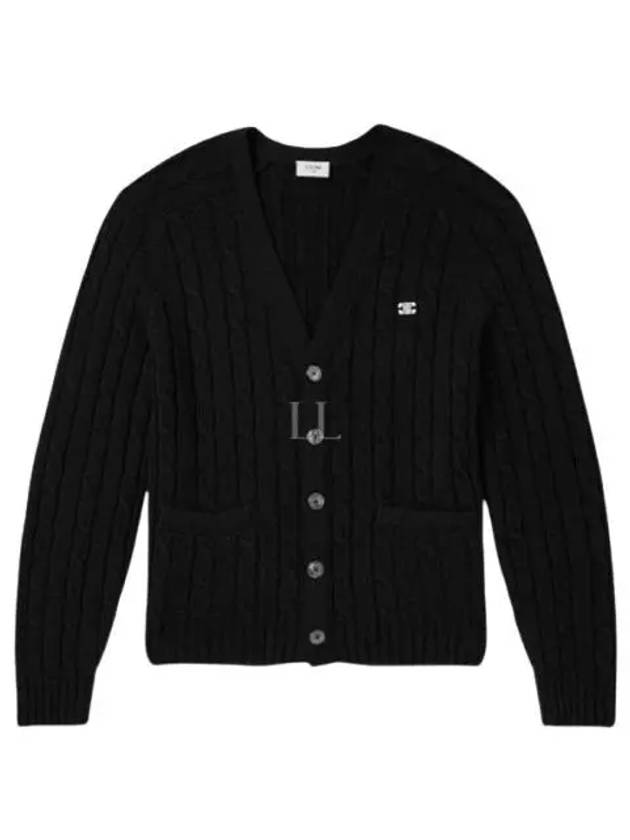 Triomphe Embroidered Cable Knit Cashmere Cardigan Black - CELINE - BALAAN 2