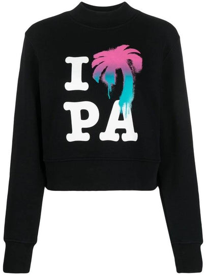 I LOVE PA Crew Neck Cotton Sweatshirt Black - PALM ANGELS - BALAAN 2