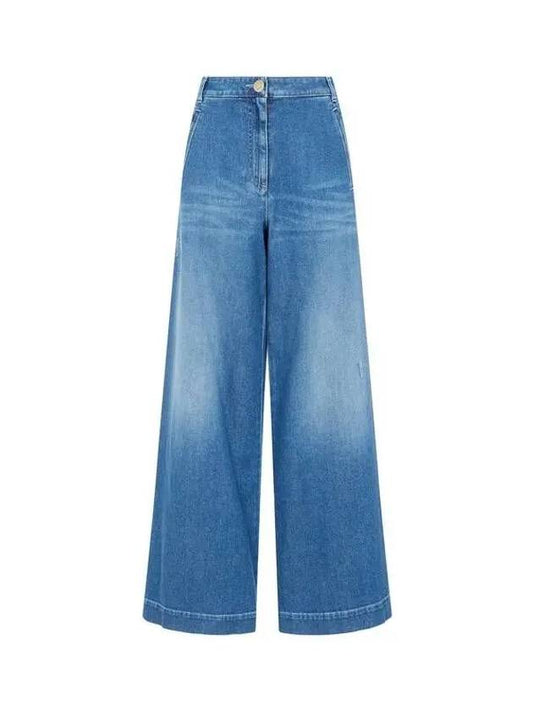 8th Anniversary Last Armani 9 7 8 Women s Back Logo Embroidered Wide Denim Pants Blue - GIORGIO ARMANI - BALAAN 1