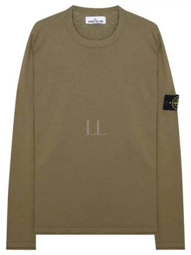 Logo Patch Crew Neck Cotton Nylon Knit Top Brown - STONE ISLAND - BALAAN 2