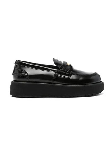 Brushed Chunky Platform Penny Leather Loafer Black - MIU MIU - BALAAN 1