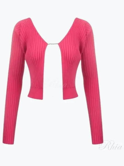 La Maille Pralu Longue Micro Charm Logo Cardigan Pink - JACQUEMUS - BALAAN 2