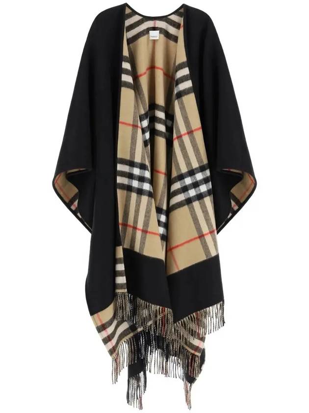 WoMen's Check Reversible Wool Cashmere Cape Black - BURBERRY - BALAAN 3