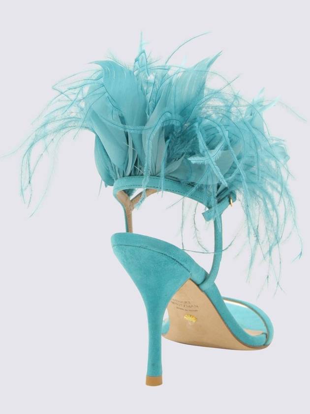 Stuart Weitzman Turquoise Leather Feather Sandals - STUART WEITZMAN - BALAAN 2