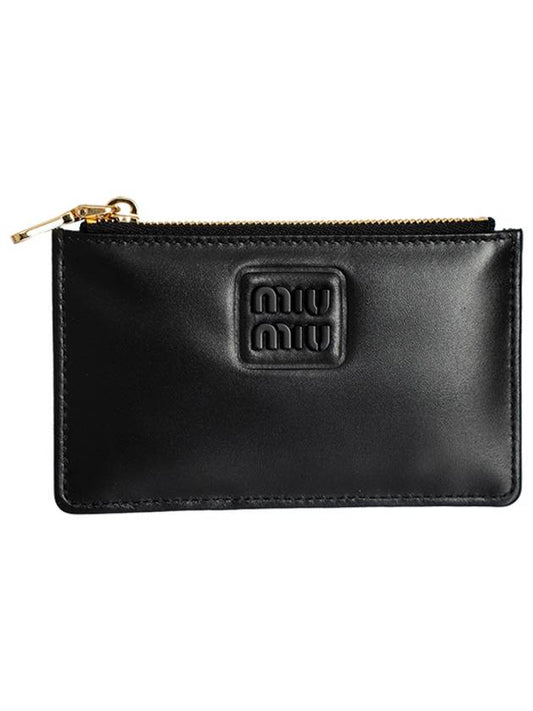 Logo Leather Business Card Holder Black - MIU MIU - BALAAN 2