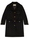 Women's Double G Embroidery Wool Single Coat Black - GUCCI - BALAAN.