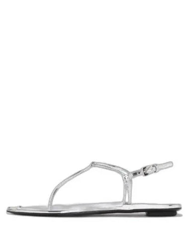 Triangle Logo Brushed Leather Flat Sandals Silver - PRADA - BALAAN 1