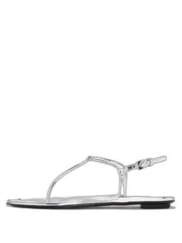 Triangle Logo Brushed Leather Flat Sandals Silver - PRADA - BALAAN 1