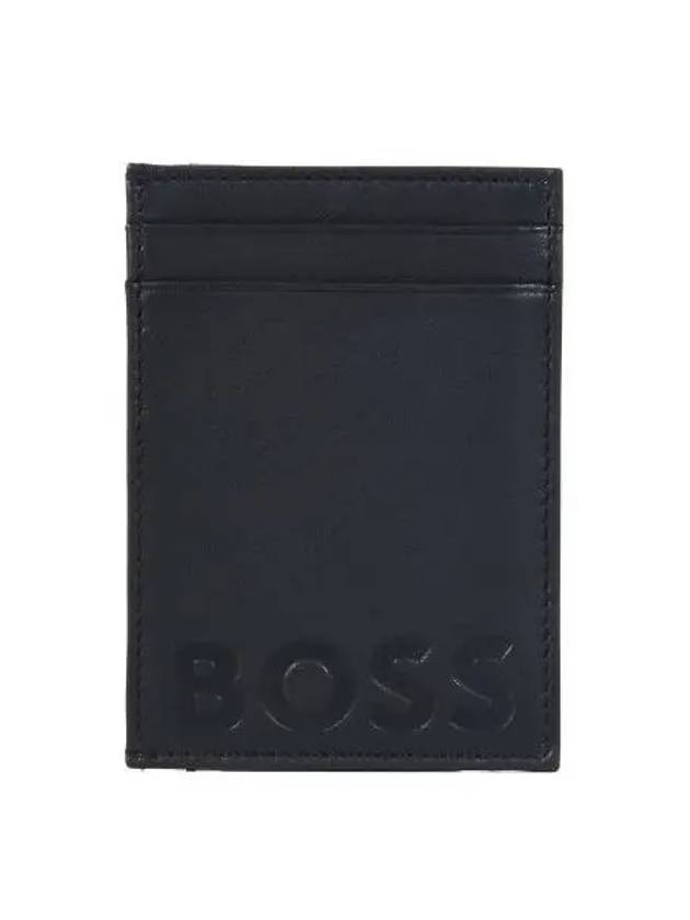 Embroidered logo grain leather card wallet 50475427 001 - BOSS - BALAAN 1