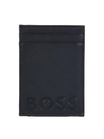 Embroidered logo grain leather card wallet 50475427 001 - BOSS - BALAAN 1