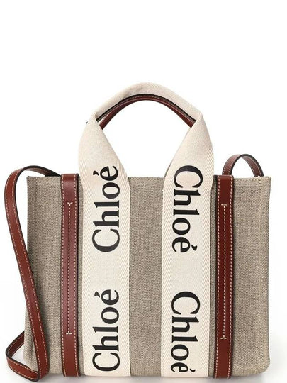 Woody Small Canvas Tote Bag White Brown Beige - CHLOE - BALAAN 2