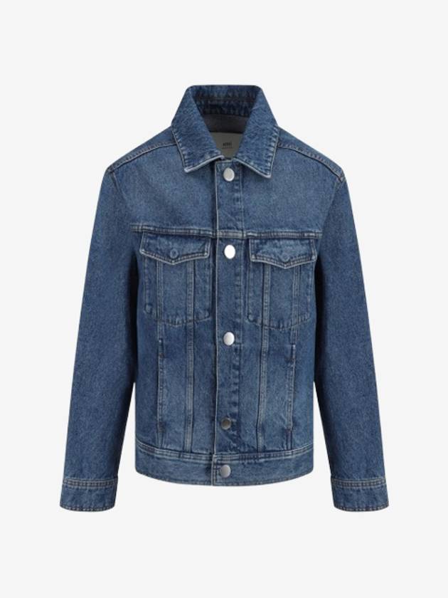 Paris Logo Patch Flap Pocket Cotton Denim Jacket Blue - AMI - BALAAN 2