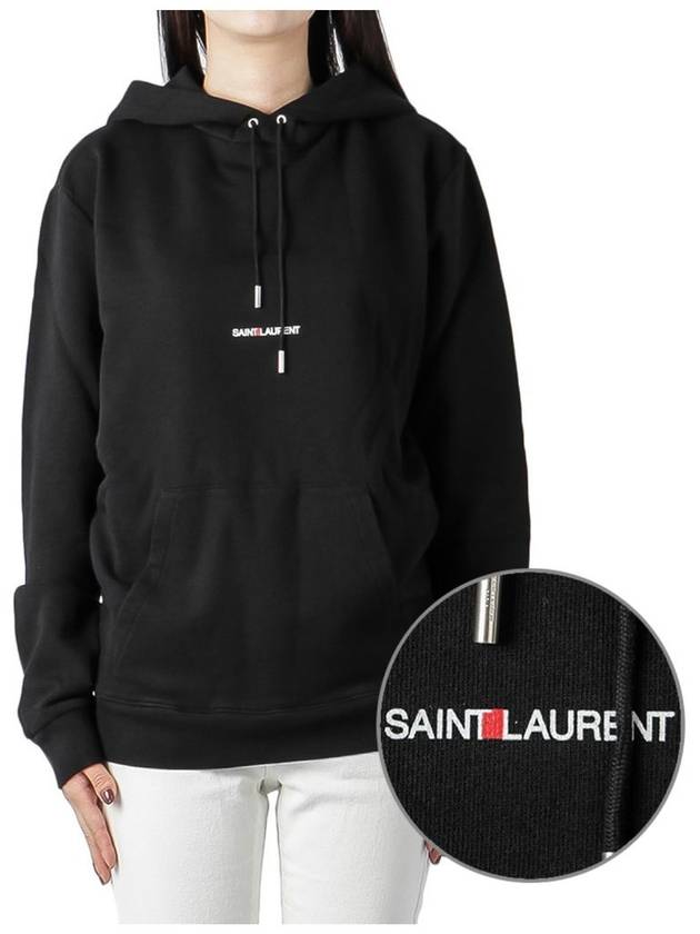 Logo Print Cotton Terry Hoodie Black - SAINT LAURENT - BALAAN 2